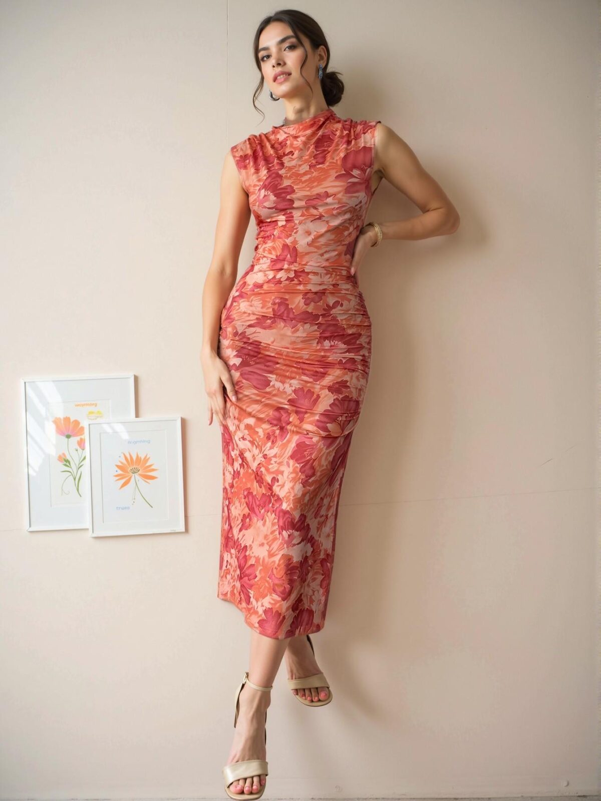 Elegant Multicolor Floral Print Slim-Fit Tank Midi Dress with Side Slit for Effortless Summer Style - Chic, Classy and Trendy Fashion to Dress to Impress