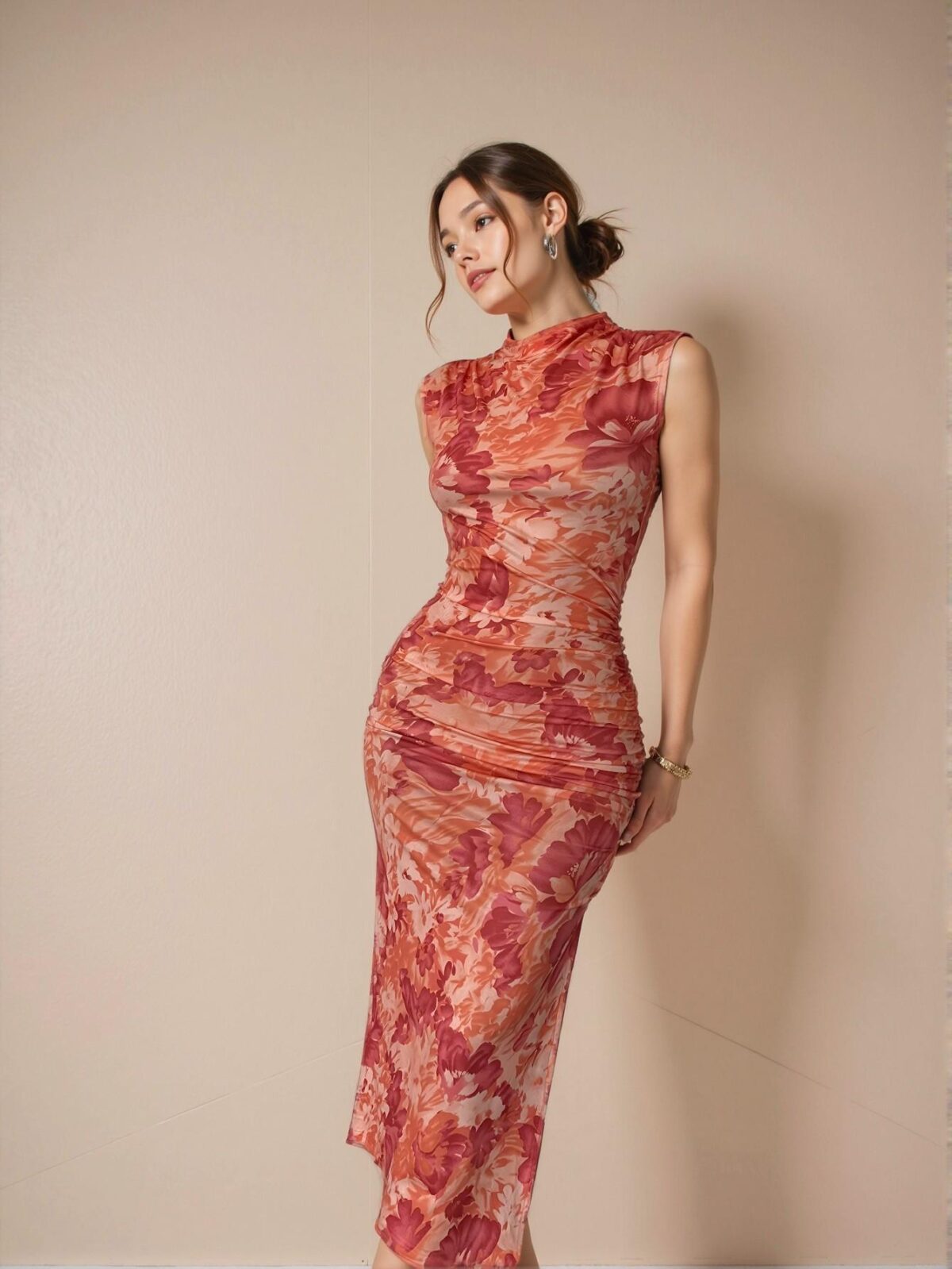 Elegant Multicolor Floral Print Slim-Fit Tank Midi Dress with Side Slit for Effortless Summer Style - Chic, Classy and Trendy Fashion to Dress to Impress - Image 4