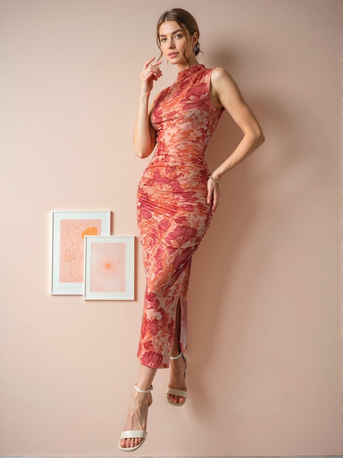 Elegant Multicolor Floral Print Slim-Fit Tank Midi Dress with Side Slit for Effortless Summer Style - Chic, Classy and Trendy Fashion to Dress to Impress - Image 5