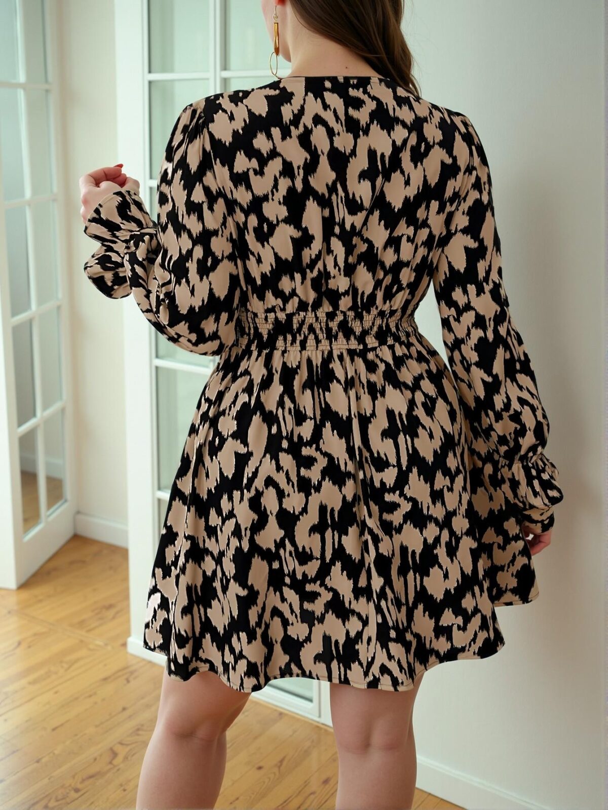 Elegant Khaki Flared A-Line Plus Size Daily Long Sleeve Dress with Puff Sleeves and Ruffles for Fall Fashion "Chic, Classy and Trendy Fashion Style to Dress to Impress" - Image 2