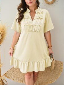 Elegant Apricot Stylish Plus Size Casual V-Neck Ruched Cutout Long Dress - Chic, Classy and Trendy Fashion Style to Dress to Impress