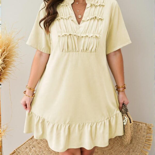 Elegant Apricot Stylish Plus Size Casual V-Neck Ruched Cutout Long Dress - Chic, Classy and Trendy Fashion Style to Dress to Impress
