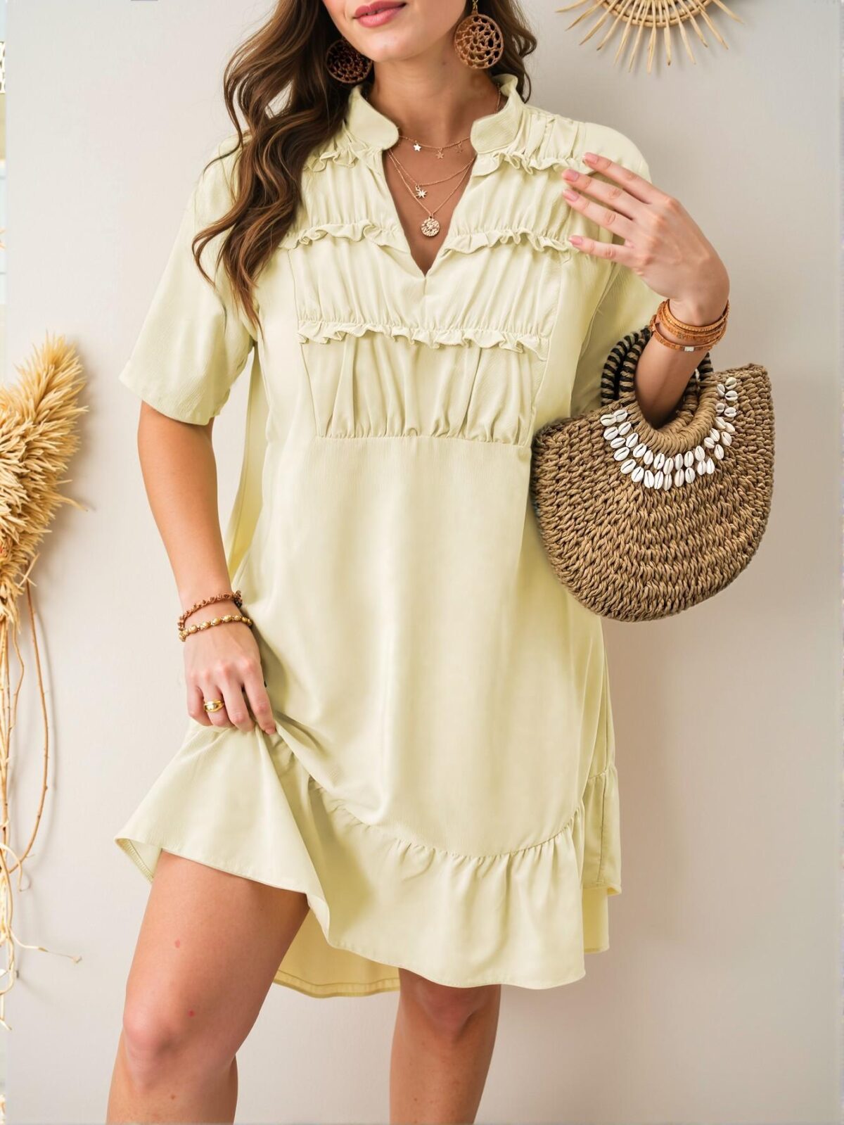 Elegant Apricot Stylish Plus Size Casual V-Neck Ruched Cutout Long Dress - Chic, Classy and Trendy Fashion Style to Dress to Impress - Image 3