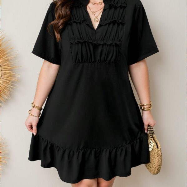 Elegant Black Flattering V-Neck Ruched Cut-Out Detail Dress Chic, Classy and Trendy Fashion Style to Dress to Impress
