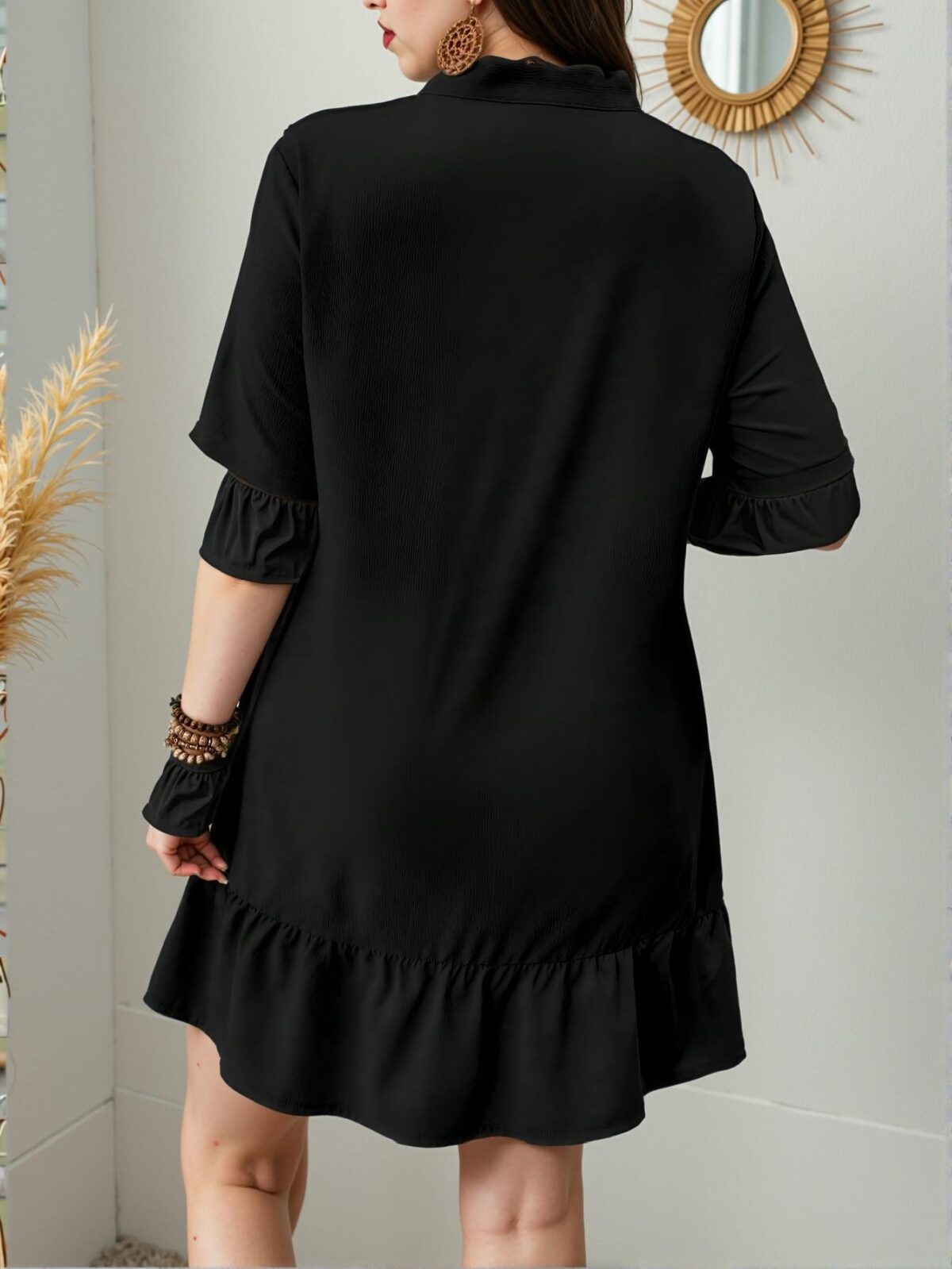 Elegant Black Flattering V-Neck Ruched Cut-Out Detail Dress Chic, Classy and Trendy Fashion Style to Dress to Impress - Image 2