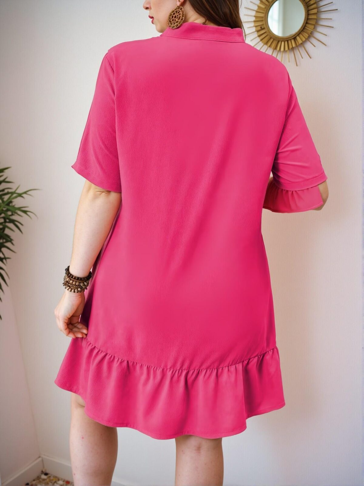 Elegant Hot Pink Stylish Plus Size V-Neck Draped Cut-Out Casual Dress for Chic, Classy and Trendy Fashion Style to Dress to Impress - Image 2