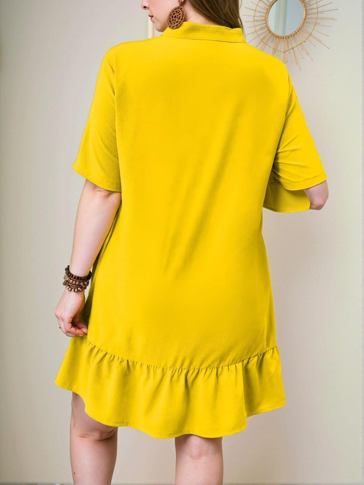 Elegant Yellow V-Neck Ruched Cutout Casual Dress with Flounce Hem - Chic, Classy and Trendy Fashion Style to Dress to Impress - Image 2