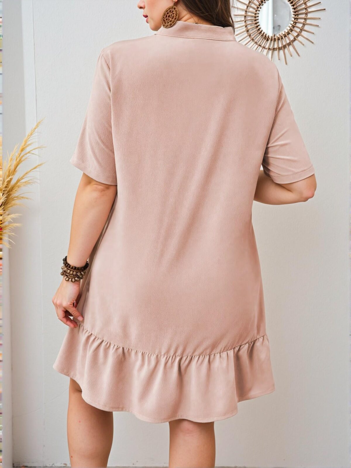 Elegant Dusty Pink Stylish Plus Size V-Neck Ruched Dress with Flounce Hem - Chic, Classy and Trendy Fashion Style to Dress to Impress - Image 2