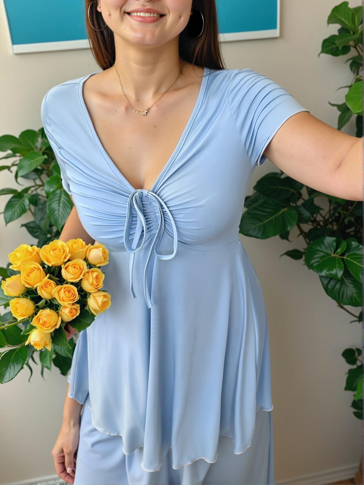 Elegant Baby Blue Twisted Front V-Neck Dress for Plus Size Women - Chic, Classy and Trendy Fashion Style to Dress to Impress - Image 5