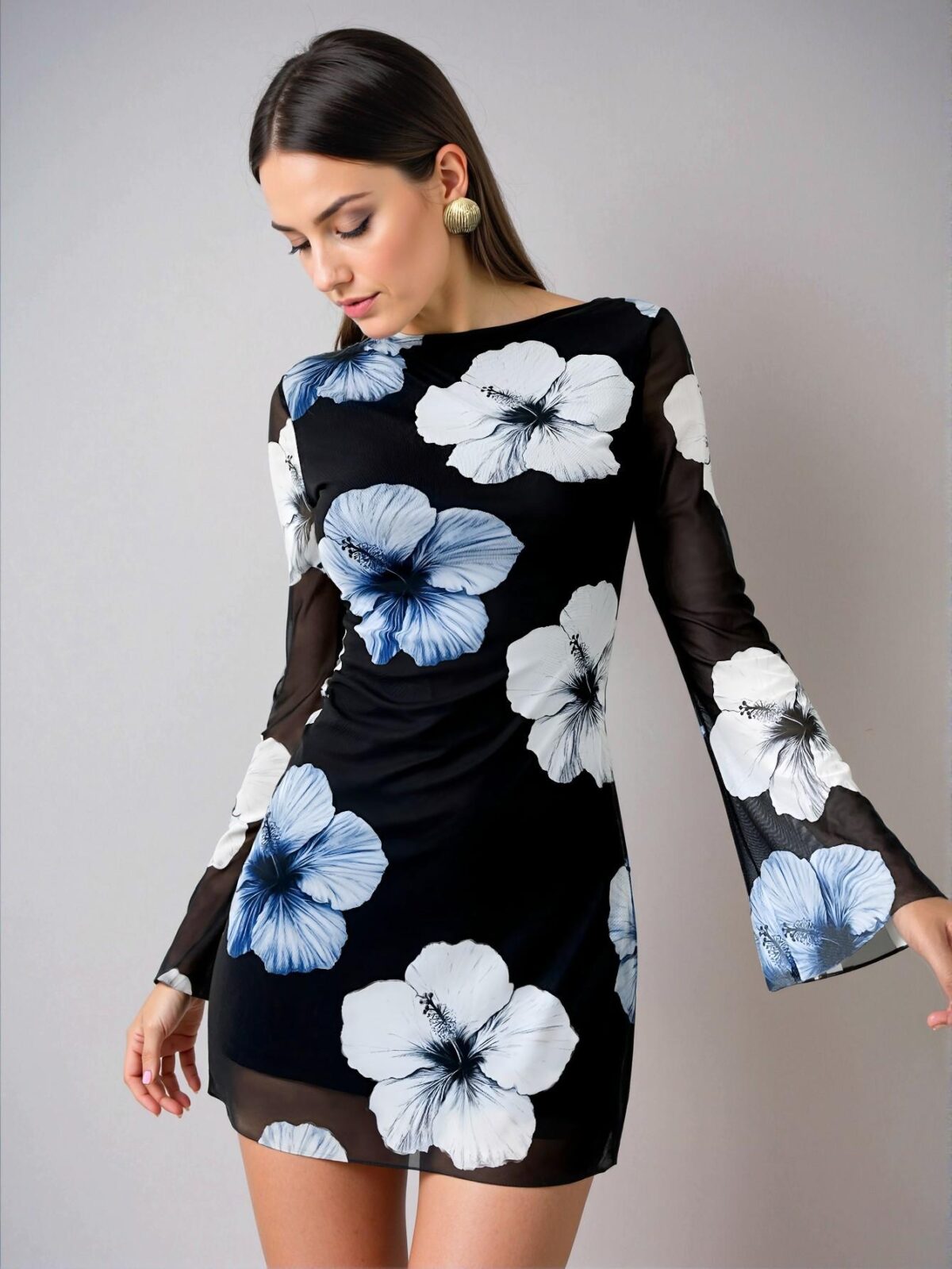 Elegant Multicolor Flirty Floral Print Backless Mini Dress with Long Sleeves for Spring and Summer Chic, Classy and Trendy Fashion Style to Dress to Impress - Image 2