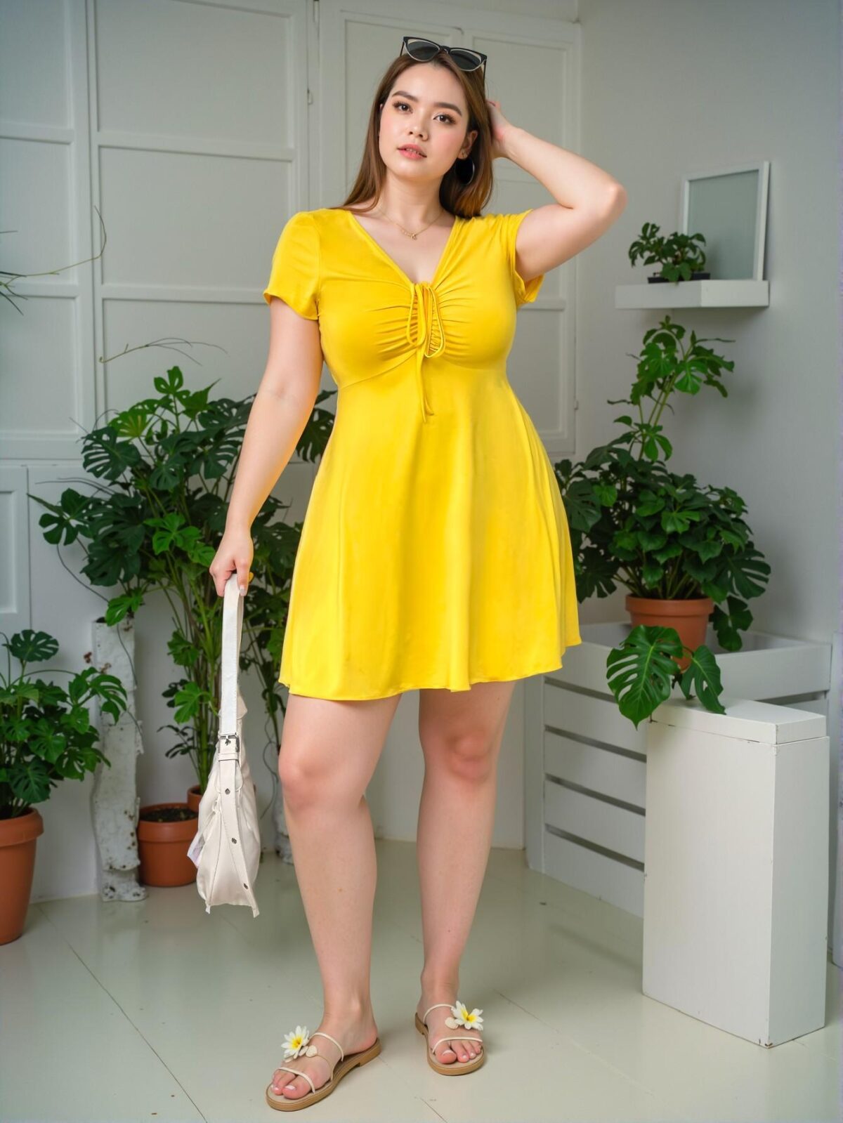 Elegant Yellow Stylish V-Neck Front Knot Dress for Plus Size Women Perfect for Valentine's and Summer Outings - Chic, Classy and Trendy Fashion Style to Dress to Impress - Image 4