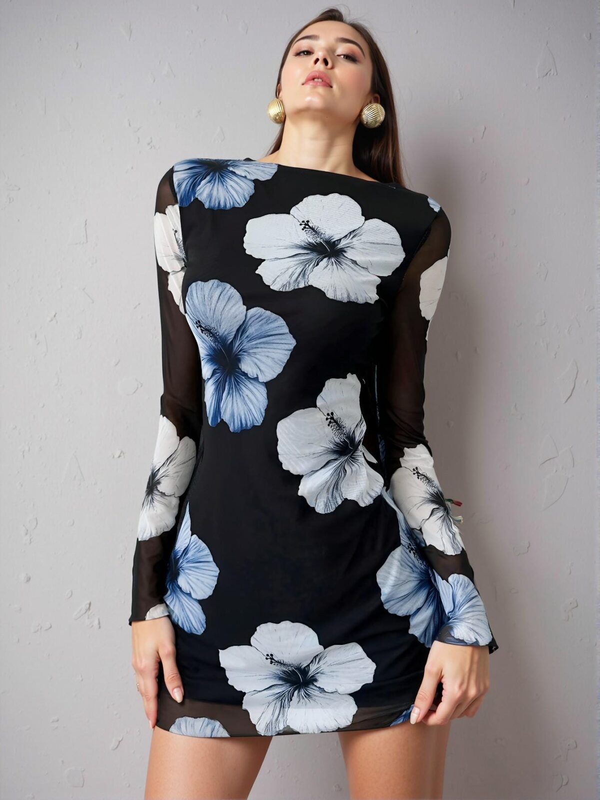 Elegant Multicolor Flirty Floral Print Backless Mini Dress with Long Sleeves for Spring and Summer Chic, Classy and Trendy Fashion Style to Dress to Impress - Image 5