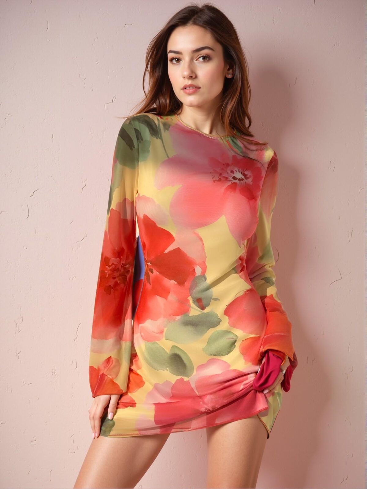 Elegant Multicolor Backless Floral Print Mesh Mini Dress with Long Sleeves for a Stylish Summer Getaway Outfit - Chic, Classy and Trendy Fashion Style to Dress to Impress - Image 4