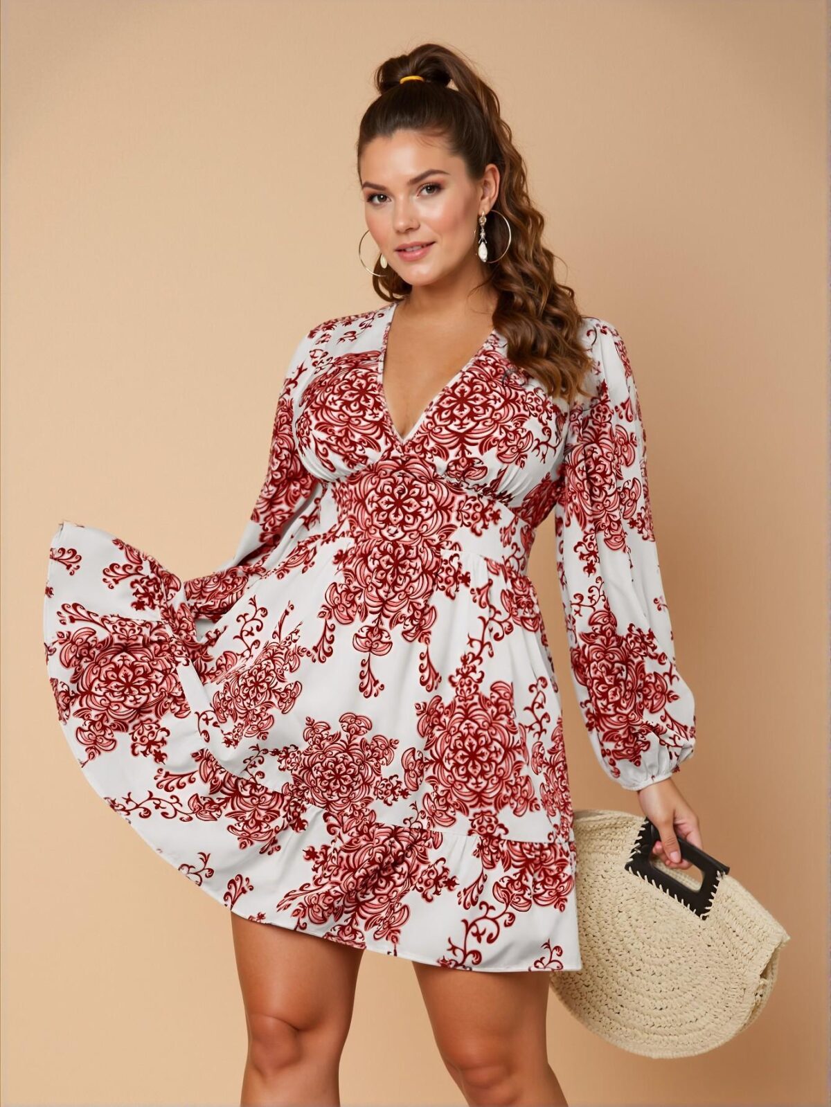 Elegant Red Floral A-Line Modest Dress for Holiday Parties and Casual Outings - Chic, Classy and Trendy Fashion Style to Dress to Impress