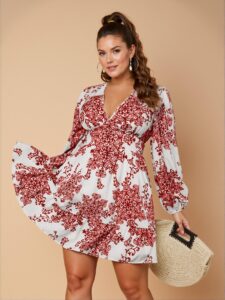 Elegant Red Floral A-Line Modest Dress for Holiday Parties and Casual Outings - Chic, Classy and Trendy Fashion Style to Dress to Impress