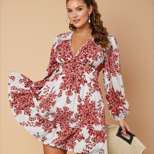 Elegant Red Floral A-Line Modest Dress for Holiday Parties and Casual Outings - Chic, Classy and Trendy Fashion Style to Dress to Impress