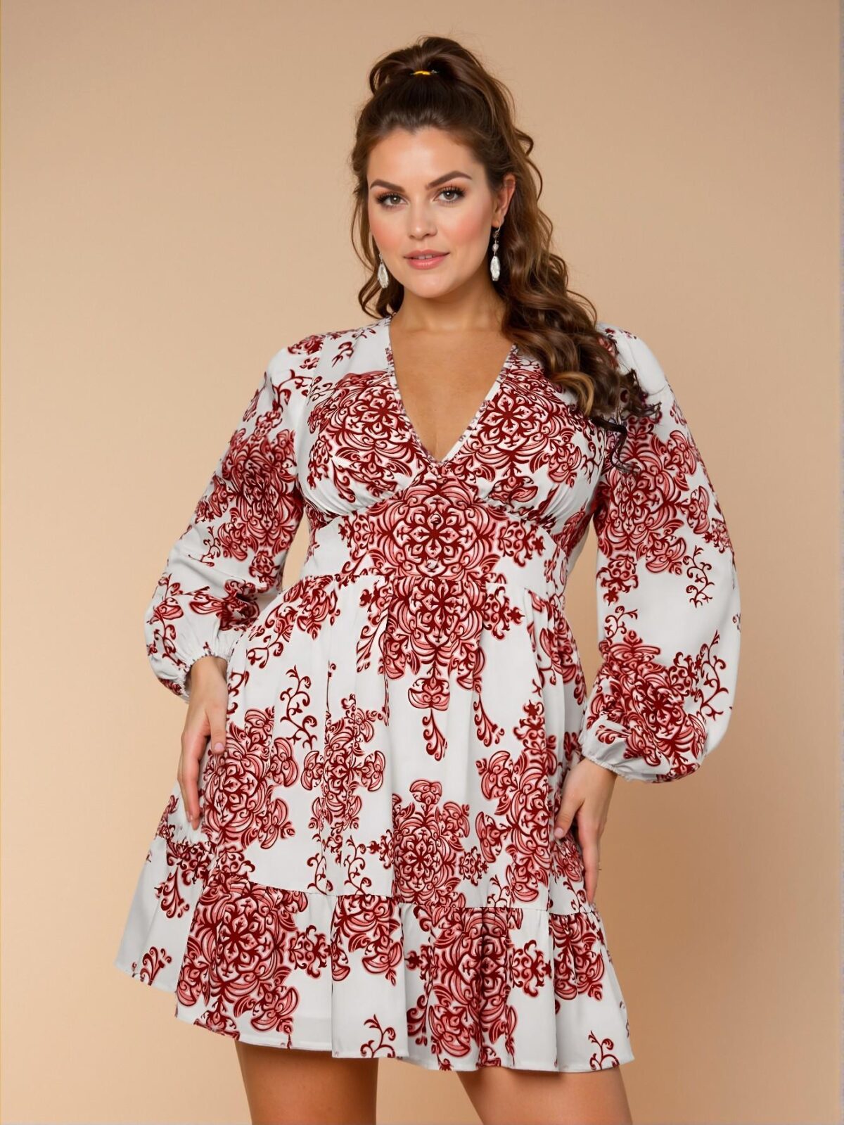 Elegant Red Floral A-Line Modest Dress for Holiday Parties and Casual Outings - Chic, Classy and Trendy Fashion Style to Dress to Impress - Image 5