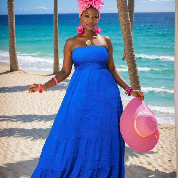 Elegant "Royal Blue" "Strapless Plus Size Maxi Sundress with Ruffle Hem for Casual Beach Vacations and Holiday Gatherings" "Chic, Classy and Trendy Fashion Style to Dress to Impress"