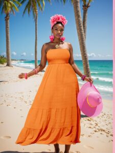 Elegant Orange A-Line Ruffle Hem Halter Dress for Plus Size Ladies - Chic, Classy and Trendy Fashion Style to Dress to Impress
