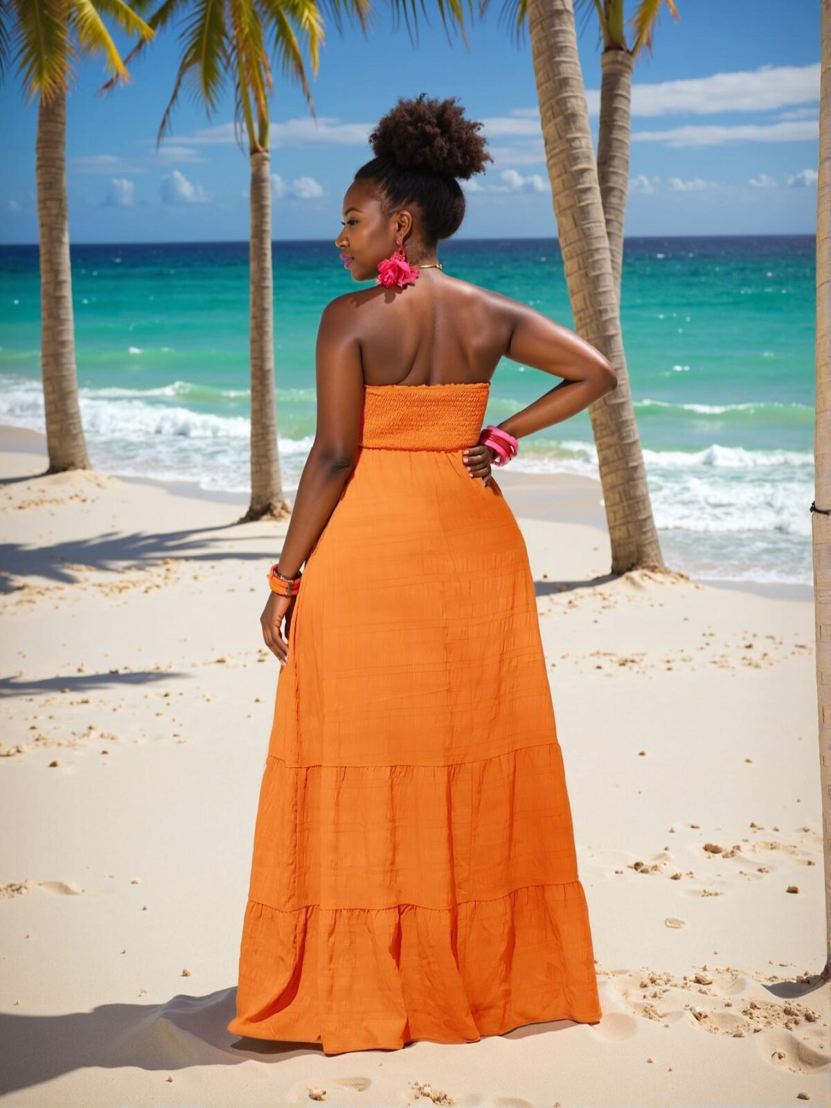 Elegant Orange A-Line Ruffle Hem Halter Dress for Plus Size Ladies - Chic, Classy and Trendy Fashion Style to Dress to Impress - Image 2