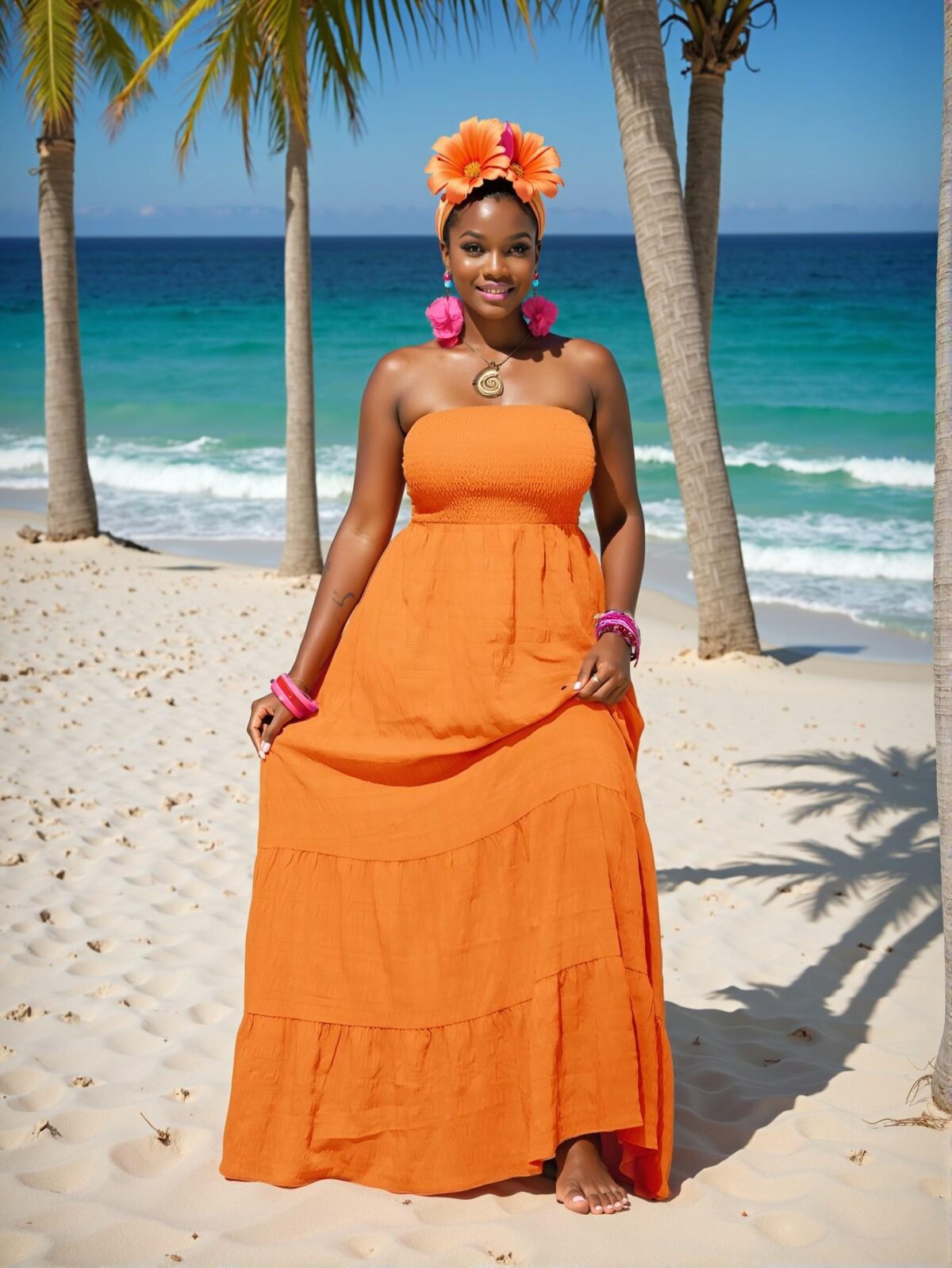 Elegant Orange A-Line Ruffle Hem Halter Dress for Plus Size Ladies - Chic, Classy and Trendy Fashion Style to Dress to Impress - Image 3