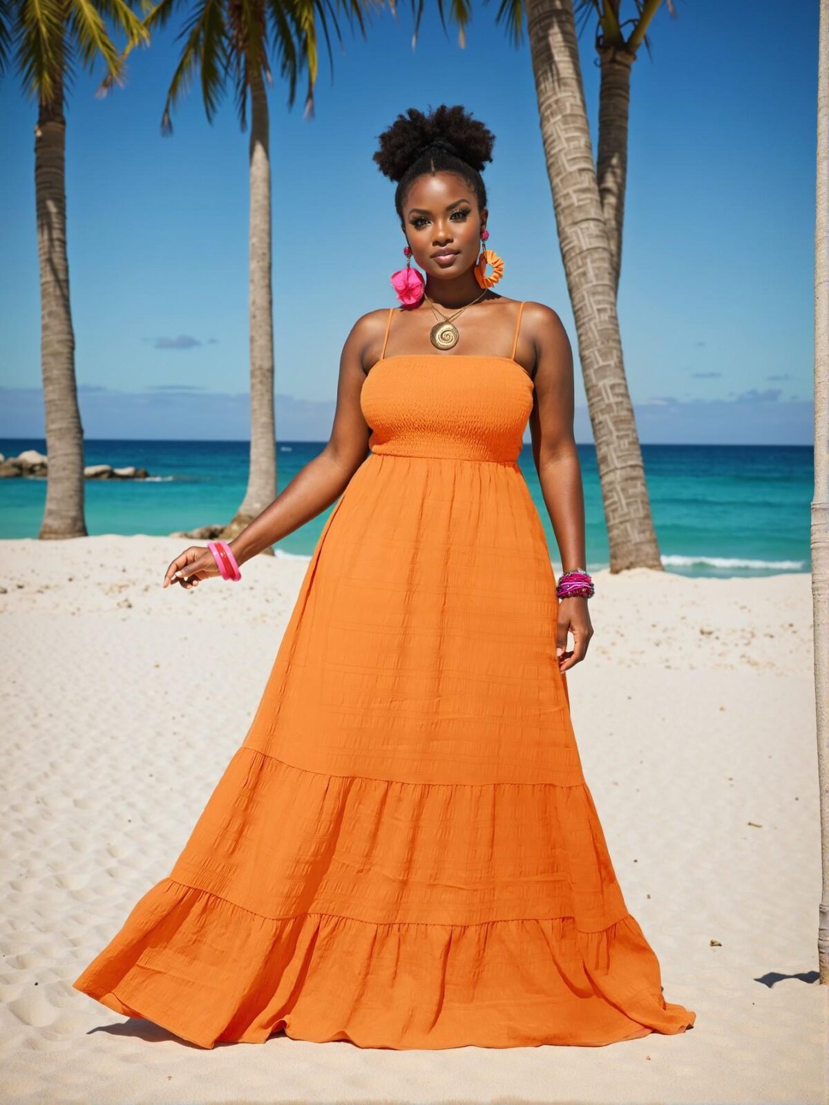 Elegant Orange A-Line Ruffle Hem Halter Dress for Plus Size Ladies - Chic, Classy and Trendy Fashion Style to Dress to Impress - Image 4