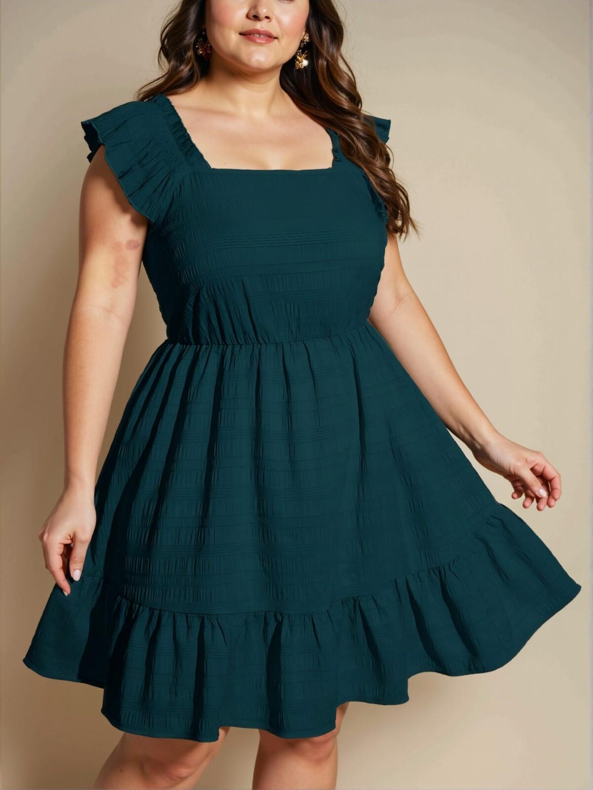 Elegant Teal Blue Flounce Hem A-Line Dress with Square Neckline and Ruffles - Chic, Classy and Trendy Fashion Style to Dress to Impress