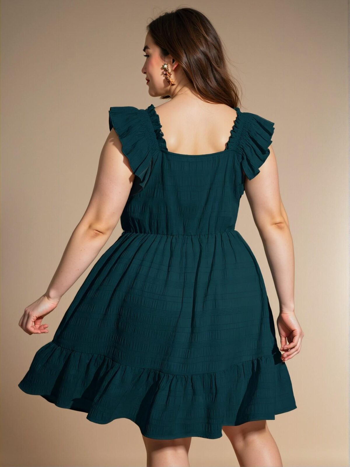 Elegant Teal Blue Flounce Hem A-Line Dress with Square Neckline and Ruffles - Chic, Classy and Trendy Fashion Style to Dress to Impress - Image 2