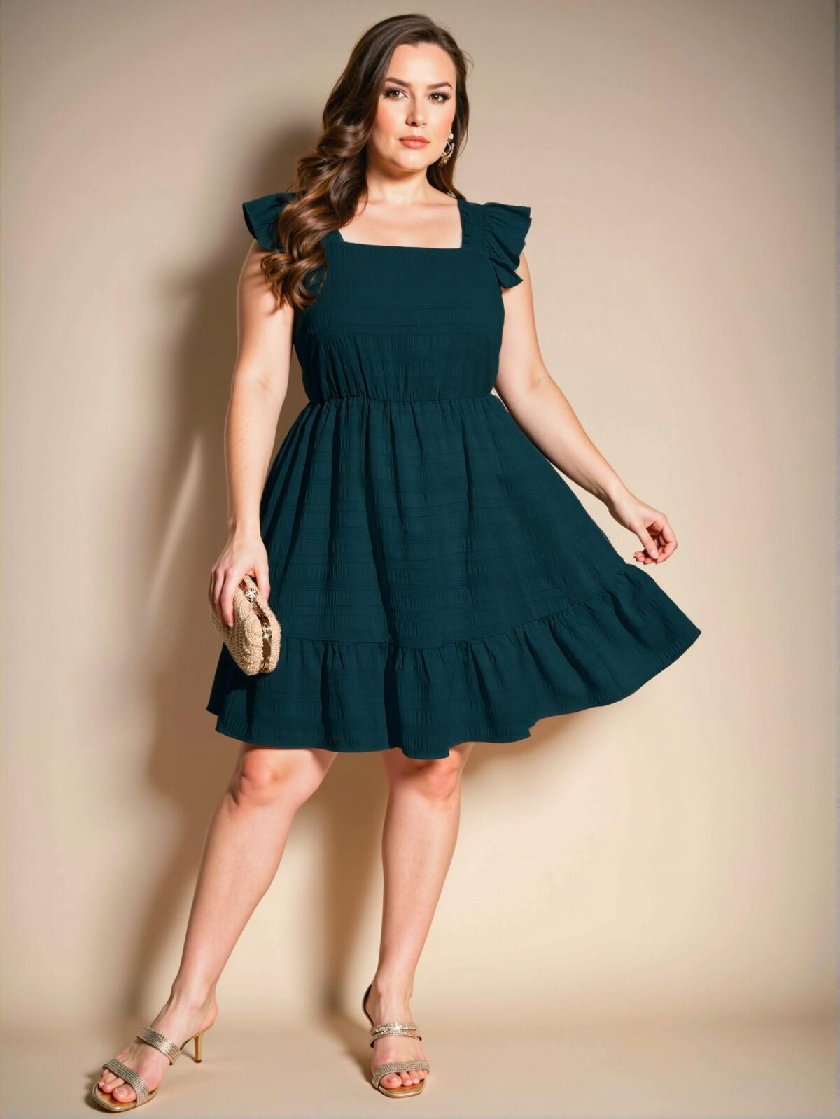 Elegant Teal Blue Flounce Hem A-Line Dress with Square Neckline and Ruffles - Chic, Classy and Trendy Fashion Style to Dress to Impress - Image 3