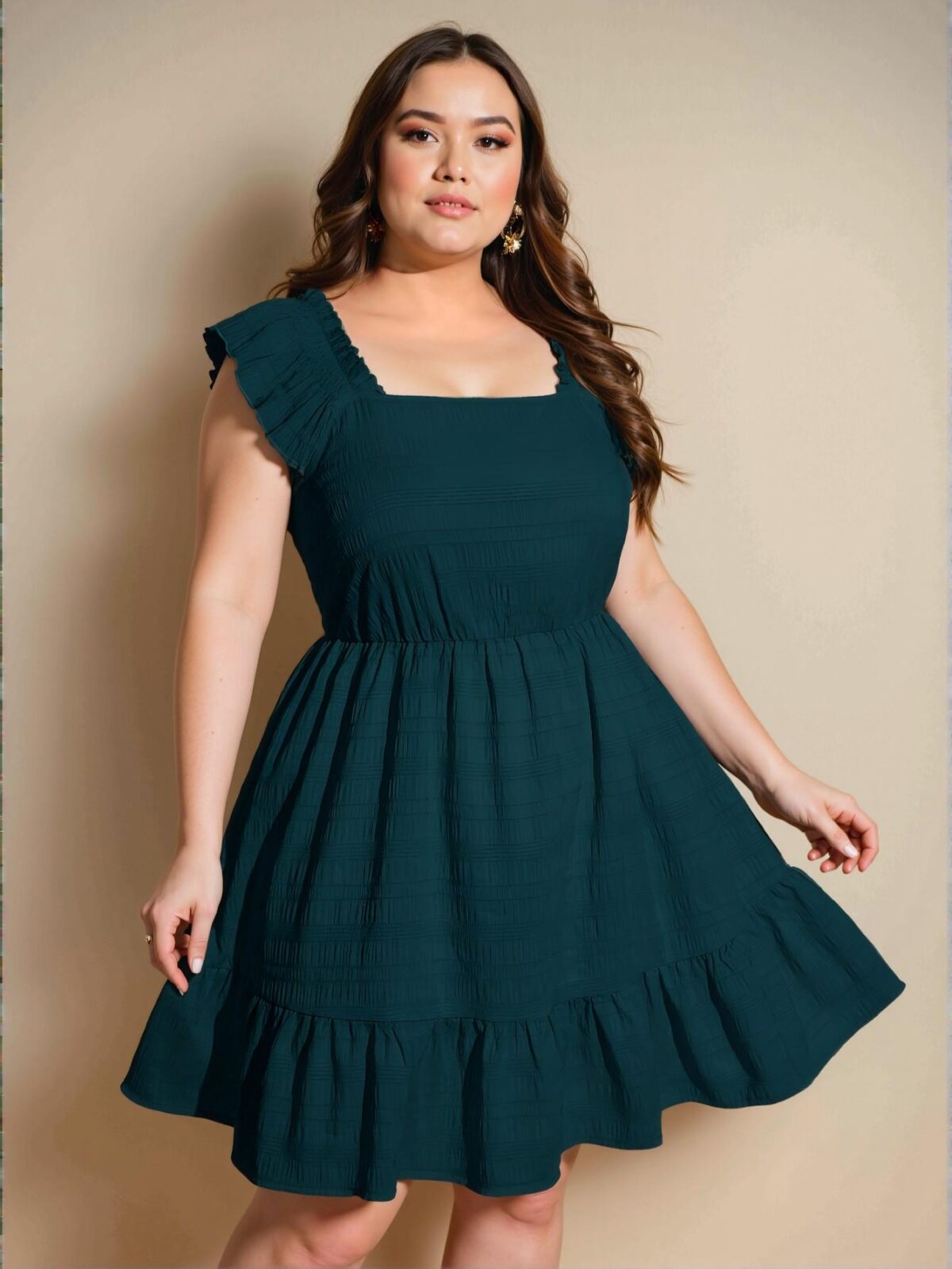 Elegant Teal Blue Flounce Hem A-Line Dress with Square Neckline and Ruffles - Chic, Classy and Trendy Fashion Style to Dress to Impress - Image 4