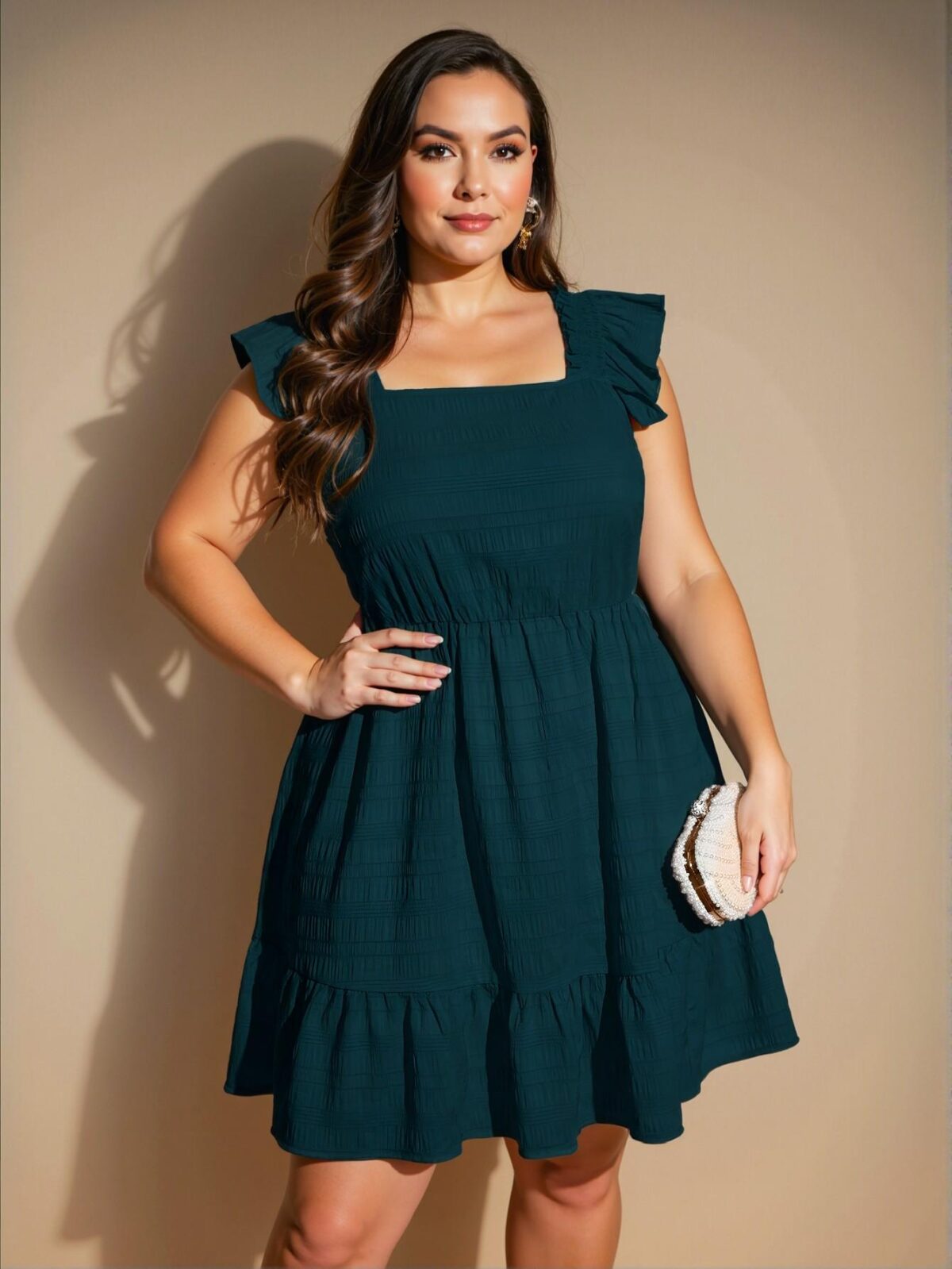 Elegant Teal Blue Flounce Hem A-Line Dress with Square Neckline and Ruffles - Chic, Classy and Trendy Fashion Style to Dress to Impress - Image 5