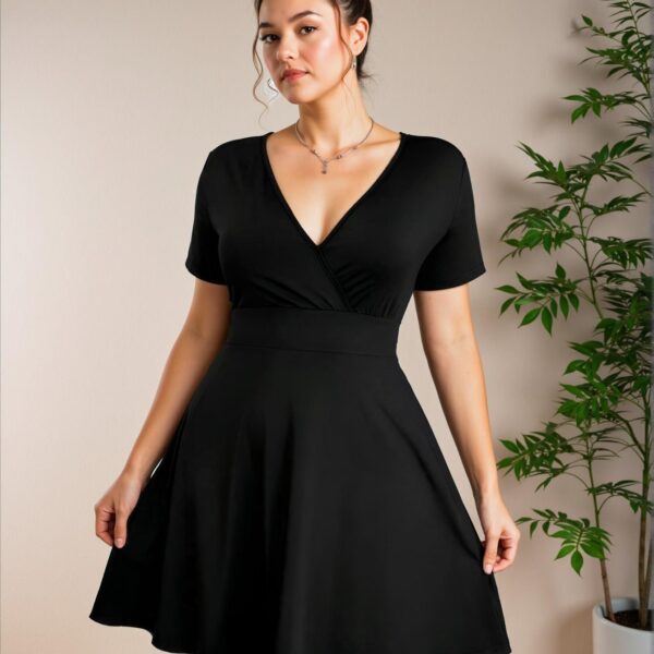 Elegant Black Stylish Summer Knitted Short Sleeve A-Line Dress with Waist Belt, Perfect for Graduation Celebrations - Chic, Classy and Trendy Fashion Style to Dress to Impress
