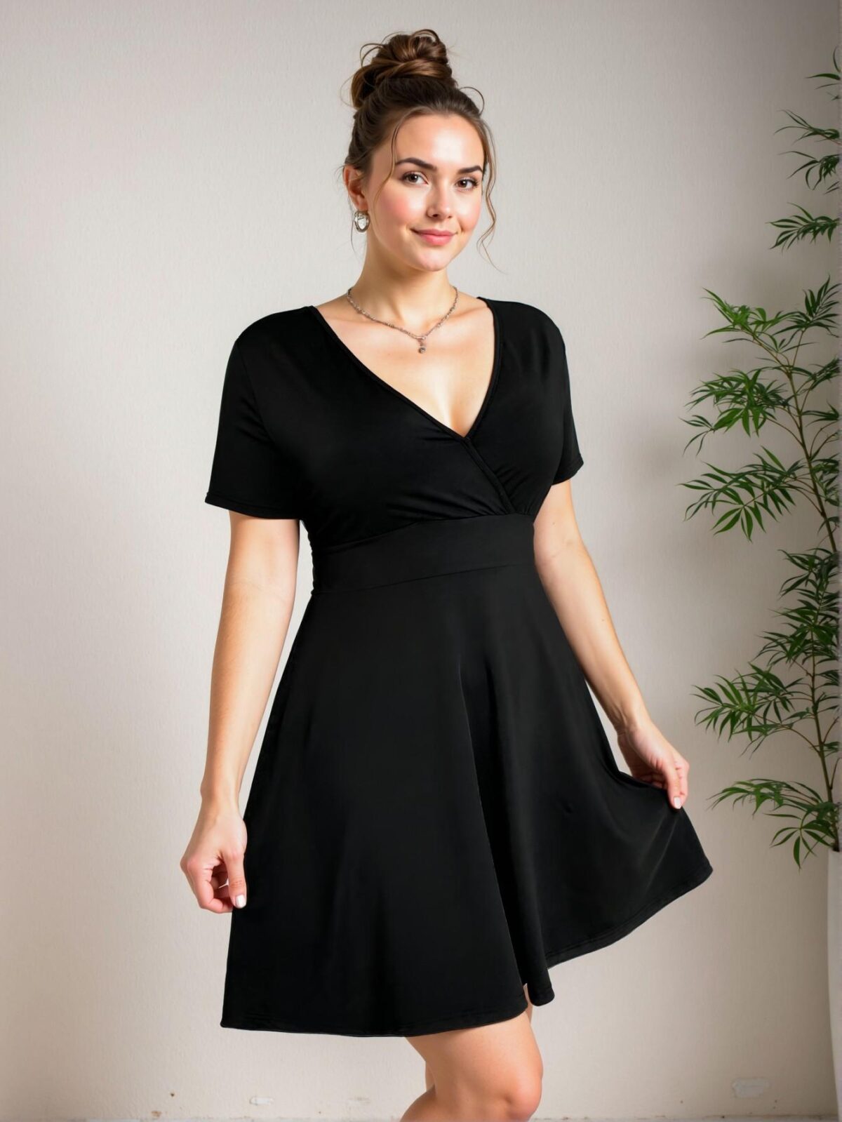 Elegant Black Stylish Summer Knitted Short Sleeve A-Line Dress with Waist Belt, Perfect for Graduation Celebrations - Chic, Classy and Trendy Fashion Style to Dress to Impress - Image 5
