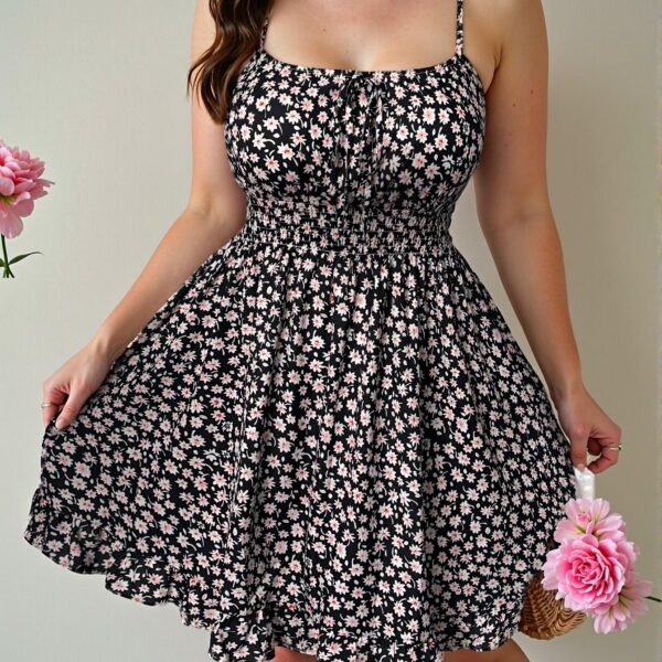 Elegant Black Boho Floral Print Sleeveless Midi Dress for Sunny Summer Getaways, Chic, Classy and Trendy Fashion Style to Dress to Impress