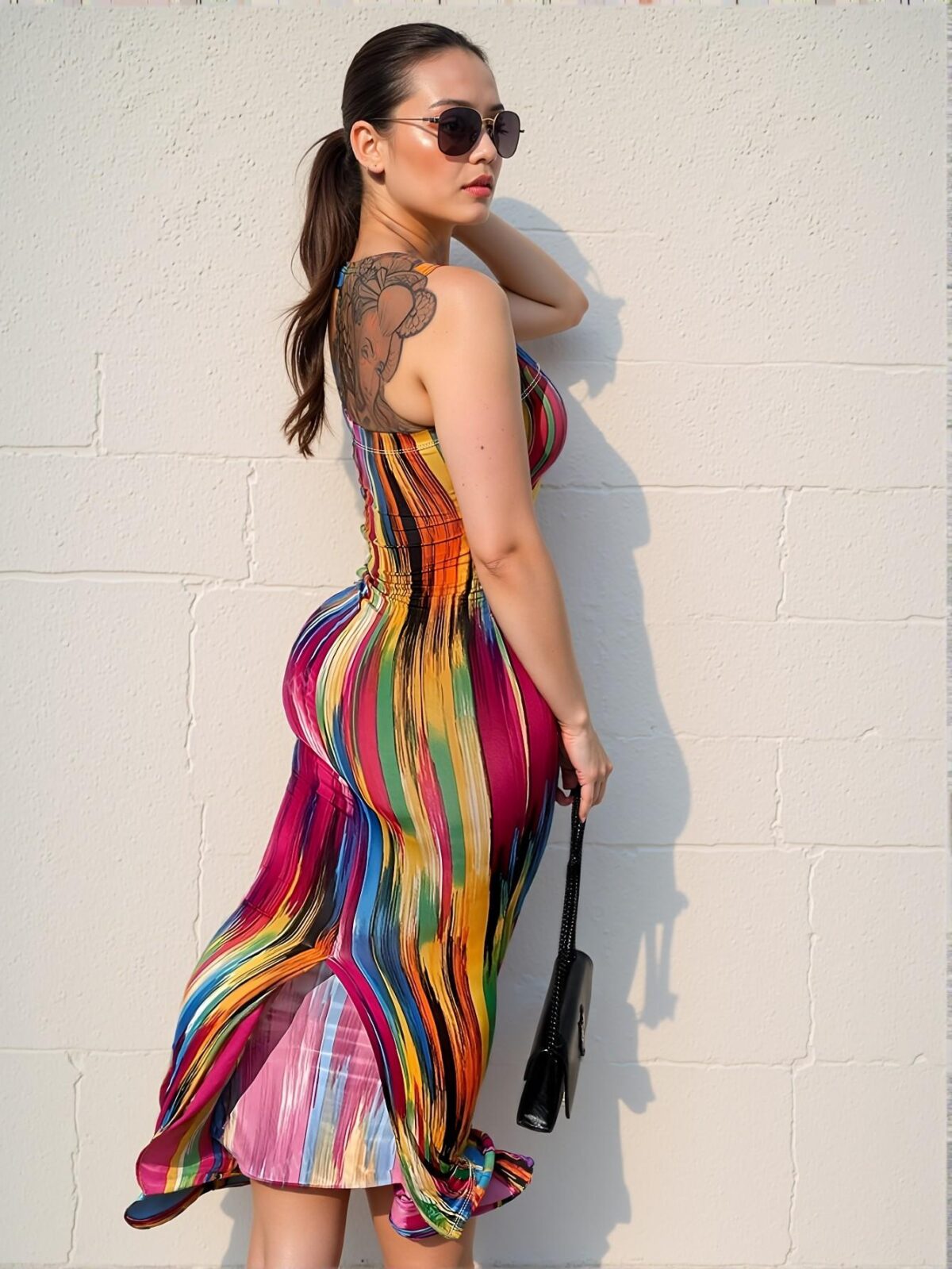 Elegant Hot Pink Chic Striped Print Slit Bodycon Tube Dress for a Classy and Trendy Fashion Style to Dress to Impress - Image 2