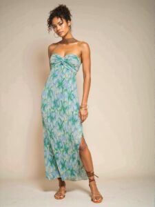 Elegant Green Boho Floral Allover Print Tie-Knot Backless Maxi Dress with Side Slit "Chic, Classy and Trendy Fashion Style to Dress to Impress"
