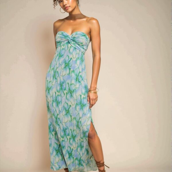 Elegant Green Boho Floral Allover Print Tie-Knot Backless Maxi Dress with Side Slit "Chic, Classy and Trendy Fashion Style to Dress to Impress"