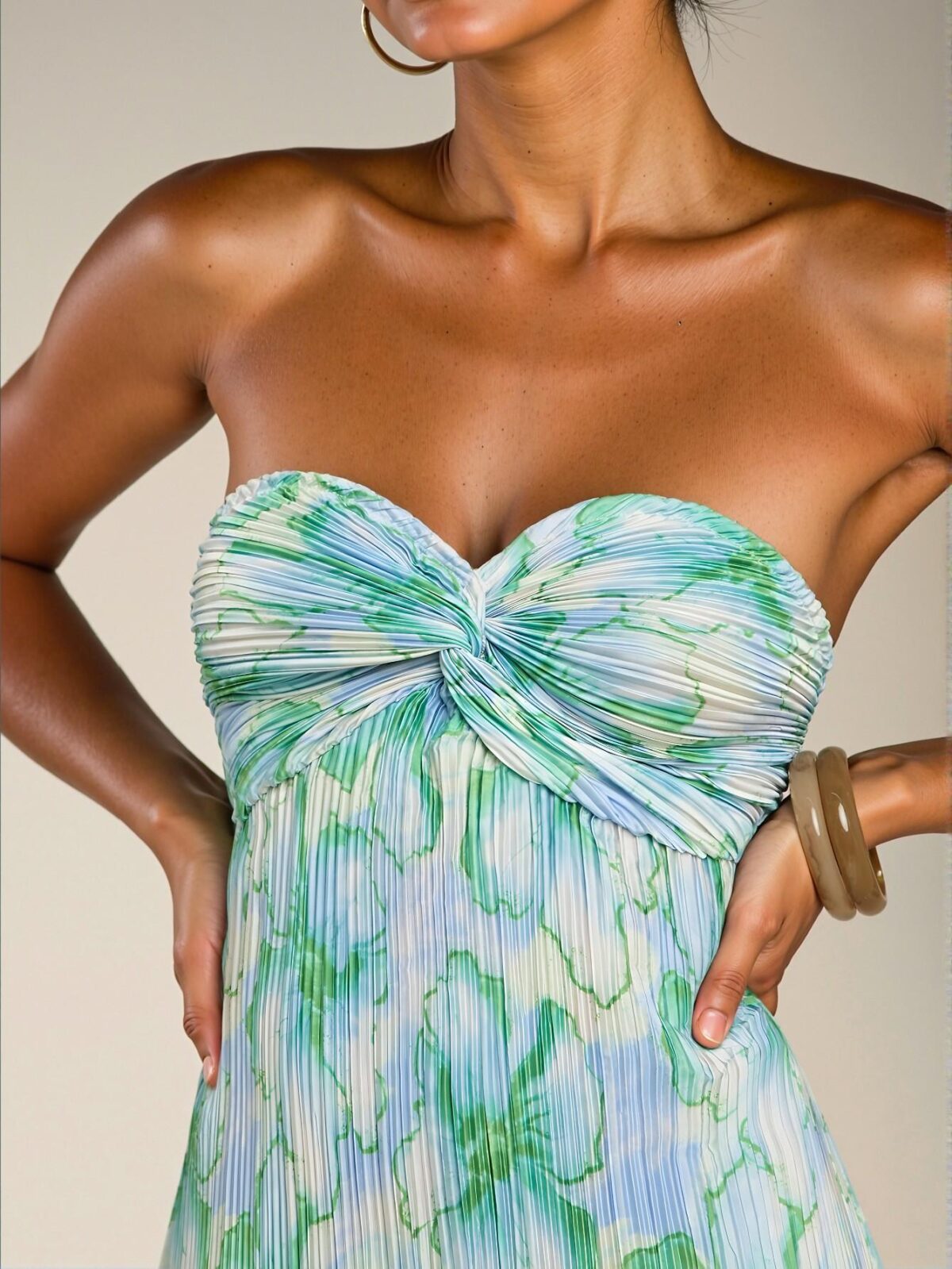 Elegant Green Boho Floral Allover Print Tie-Knot Backless Maxi Dress with Side Slit "Chic, Classy and Trendy Fashion Style to Dress to Impress" - Image 3