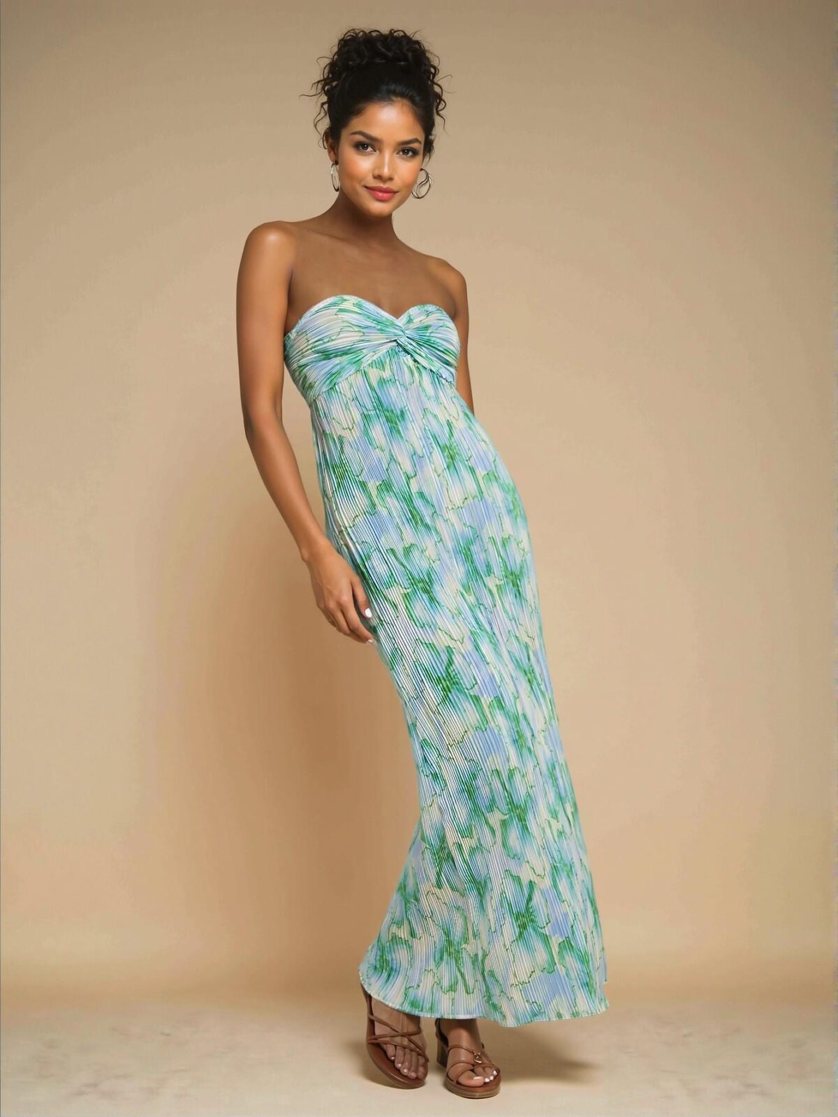 Elegant Green Boho Floral Allover Print Tie-Knot Backless Maxi Dress with Side Slit "Chic, Classy and Trendy Fashion Style to Dress to Impress" - Image 5