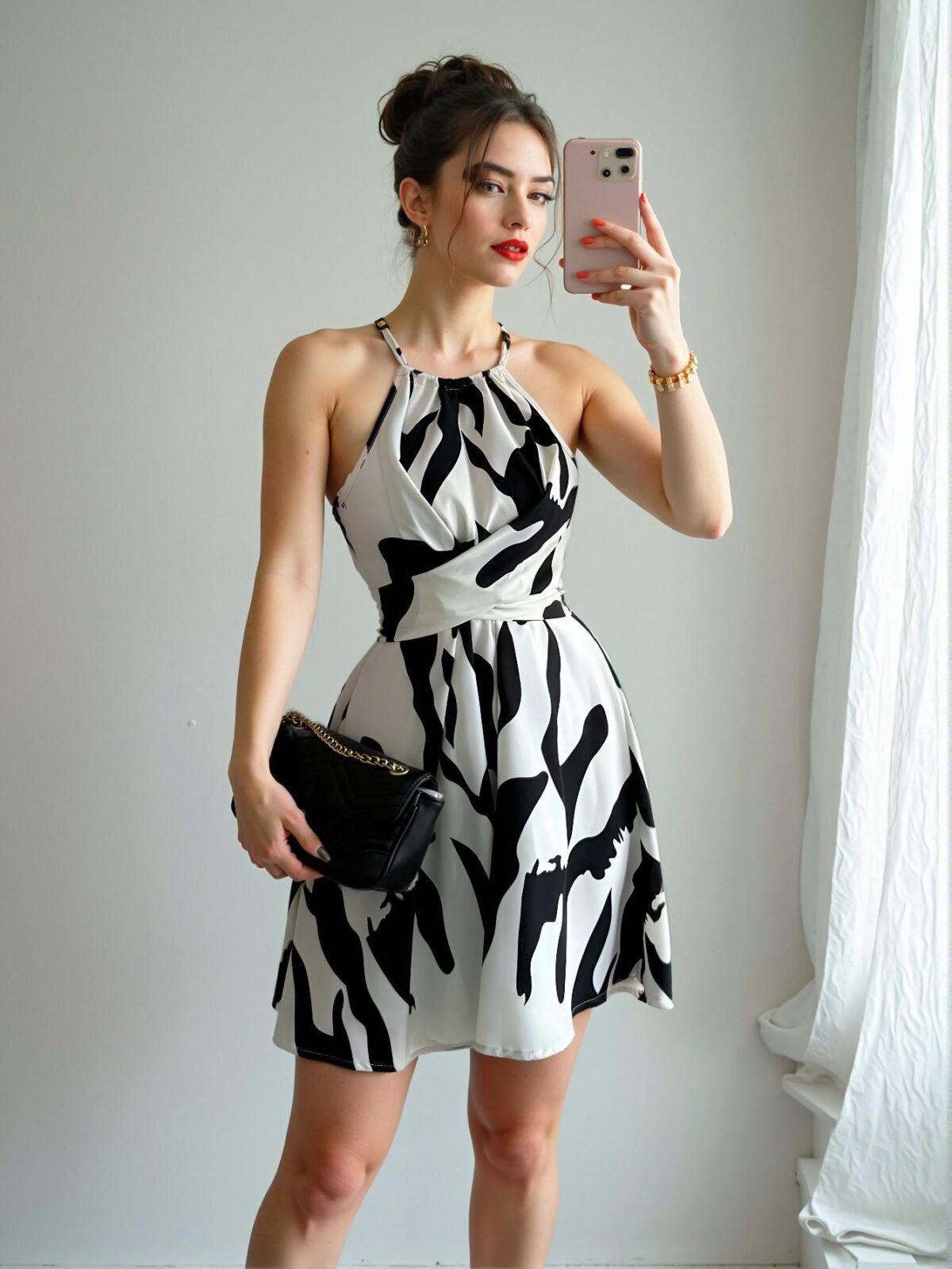Elegant White Colorblock Sleeveless Halter Neck Dress with Ruffle Hem - Chic, Classy and Trendy Fashion Style to Dress to Impress