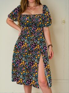 Elegant Multicolor Floral Tie Waist Slit Maxi Dress with Square Neckline for Vacation Style - Chic, Classy and Trendy Fashion Style to Dress to Impress