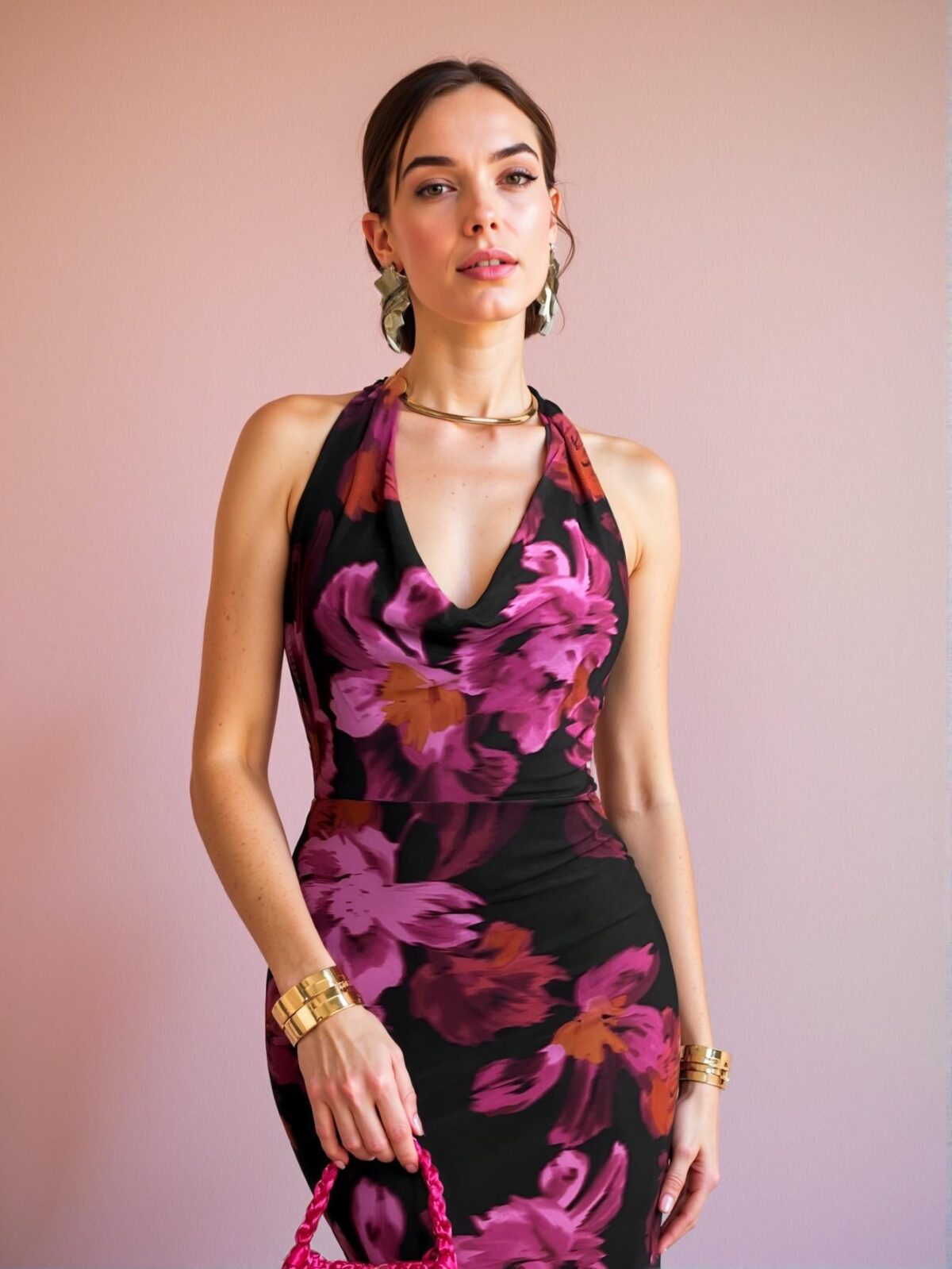 Elegant Multicolor Chic Halter Cowl Collar Mesh Printed Mermaid Maxi Dress for Tea Parties and Summer Events - Chic, Classy and Trendy Fashion Style to Dress to Impress - Image 5