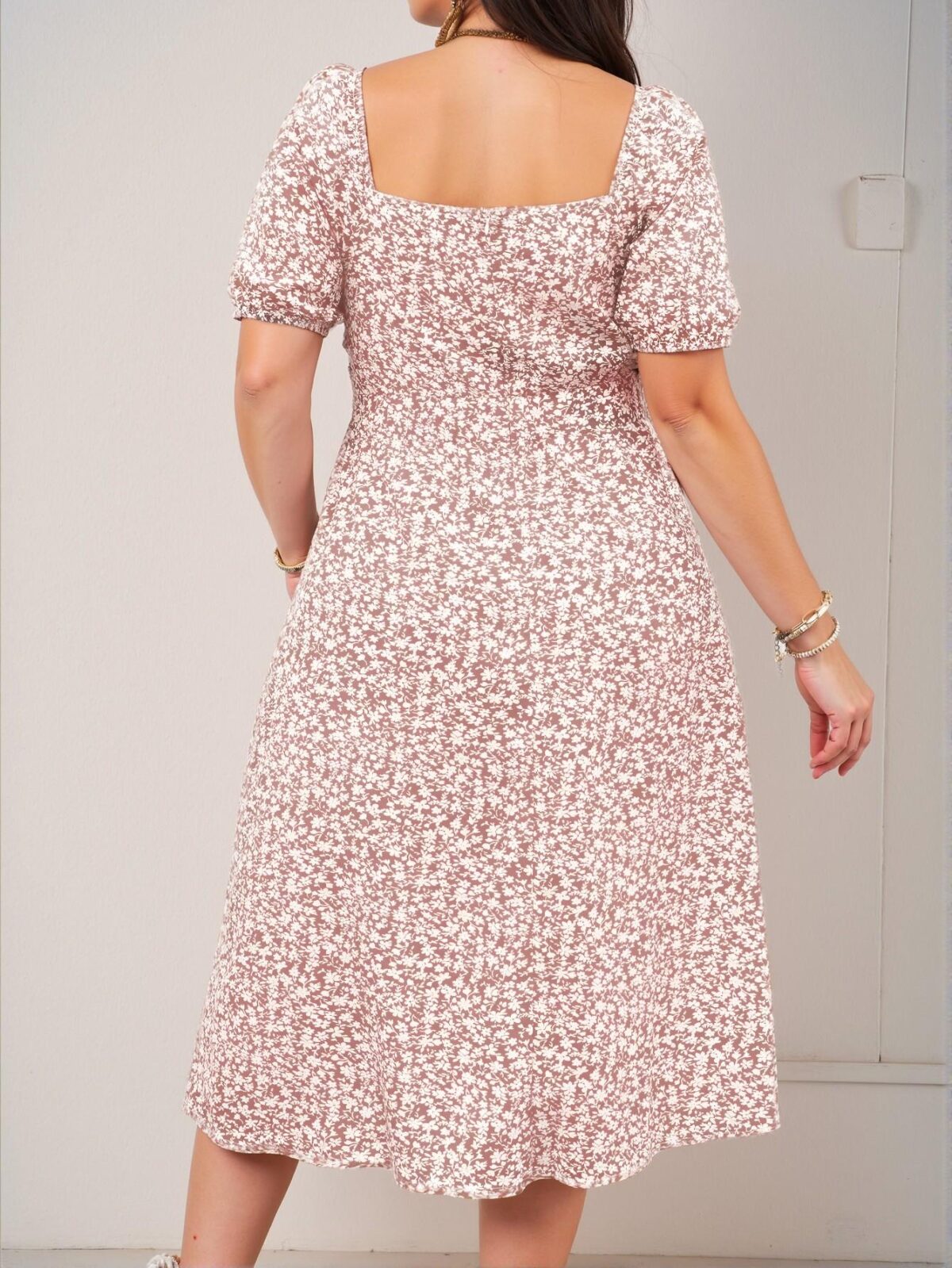 "Elegant Multicolor Bohemian Floral Midi Dress with High Slit for Summer Style - Chic, Classy and Trendy Fashion to Dress to Impress" - Image 2