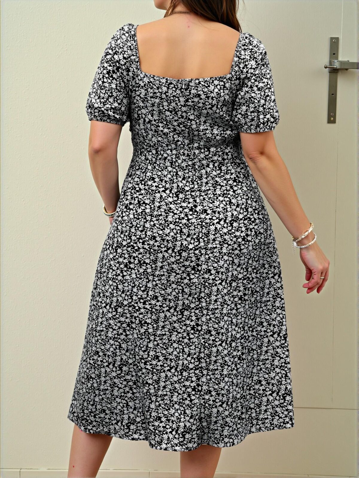 Elegant Multicolor Bohemian Random Print Square Neck Midi Dress for Summer Vacations - Chic, Classy and Trendy Fashion Style to Dress to Impress - Image 2