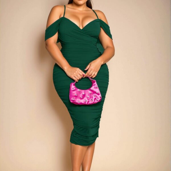 Elegant Dark Green Cold Shoulder Ruched Midi Bodycon Dress for Birthdays – Chic, Classy and Trendy Fashion Style to Dress to Impress