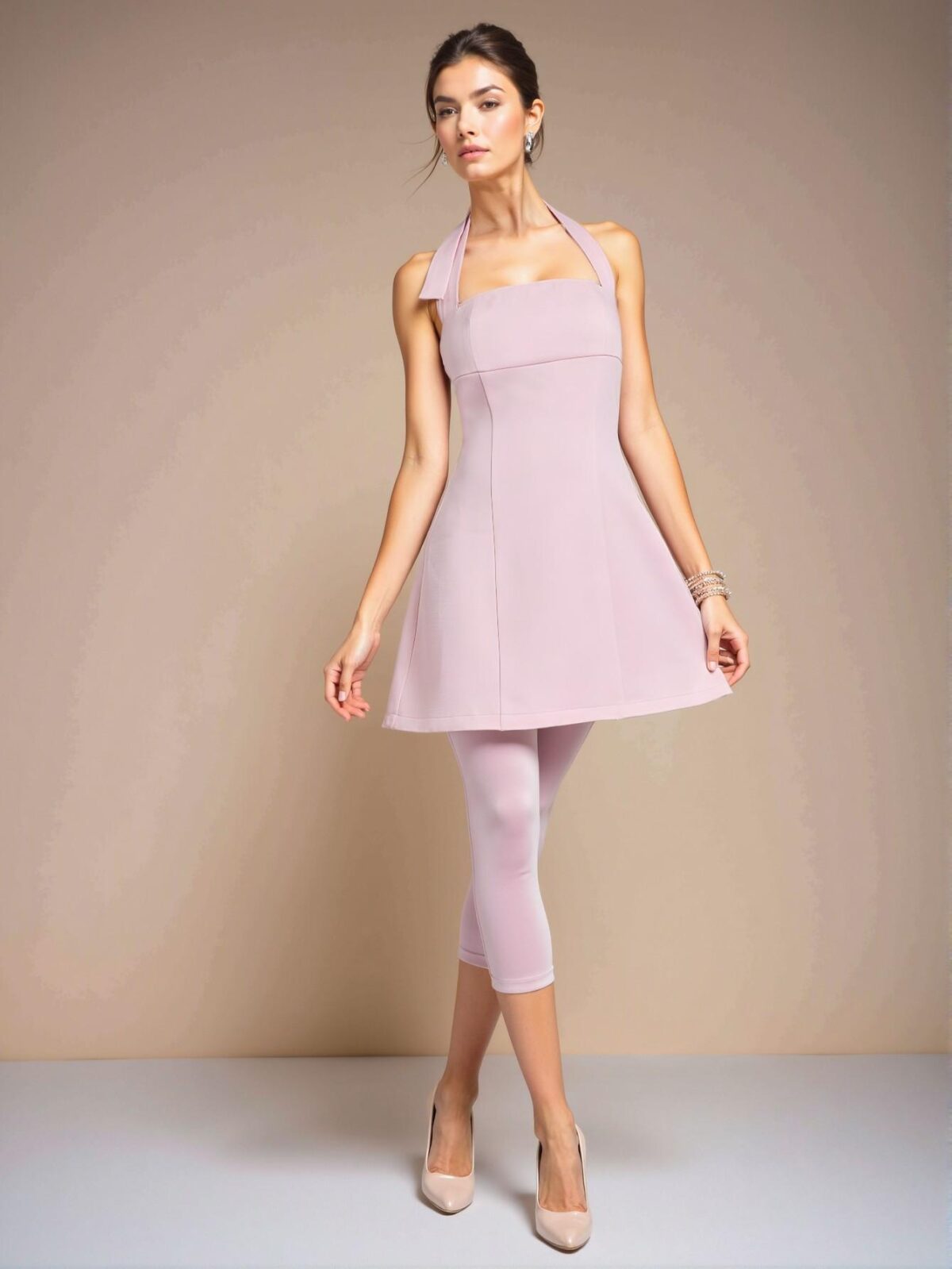 Elegant Pink Halter Fit and Flare Summer Mini Dress for Women - Perfect Business Casual Office Outfit and Stylish Work Attire - Chic, Classy and Trendy Fashion Style to Dress to Impress - Image 2