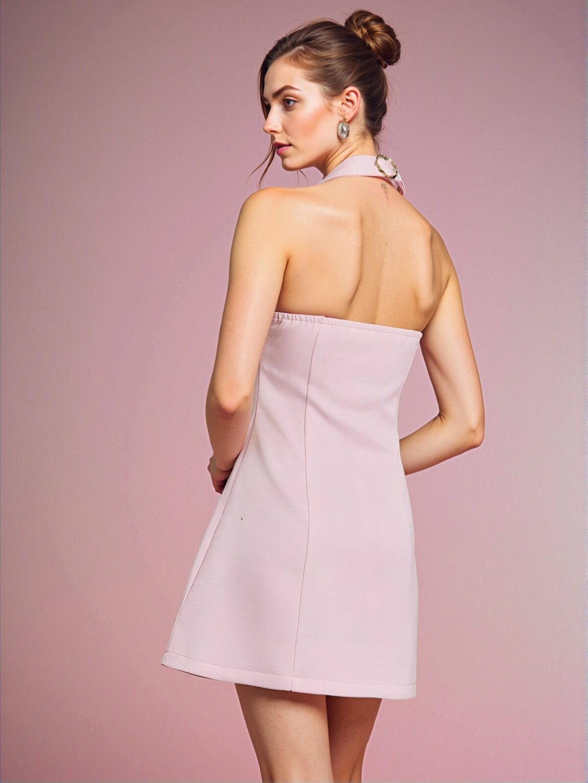 Elegant Pink Halter Fit and Flare Summer Mini Dress for Women - Perfect Business Casual Office Outfit and Stylish Work Attire - Chic, Classy and Trendy Fashion Style to Dress to Impress - Image 4