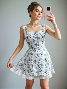 Elegant Baby Blue Floral High-Waisted Bodycon Mini Dress for a Chic, Classy and Trendy Fashion Style to Dress to Impress