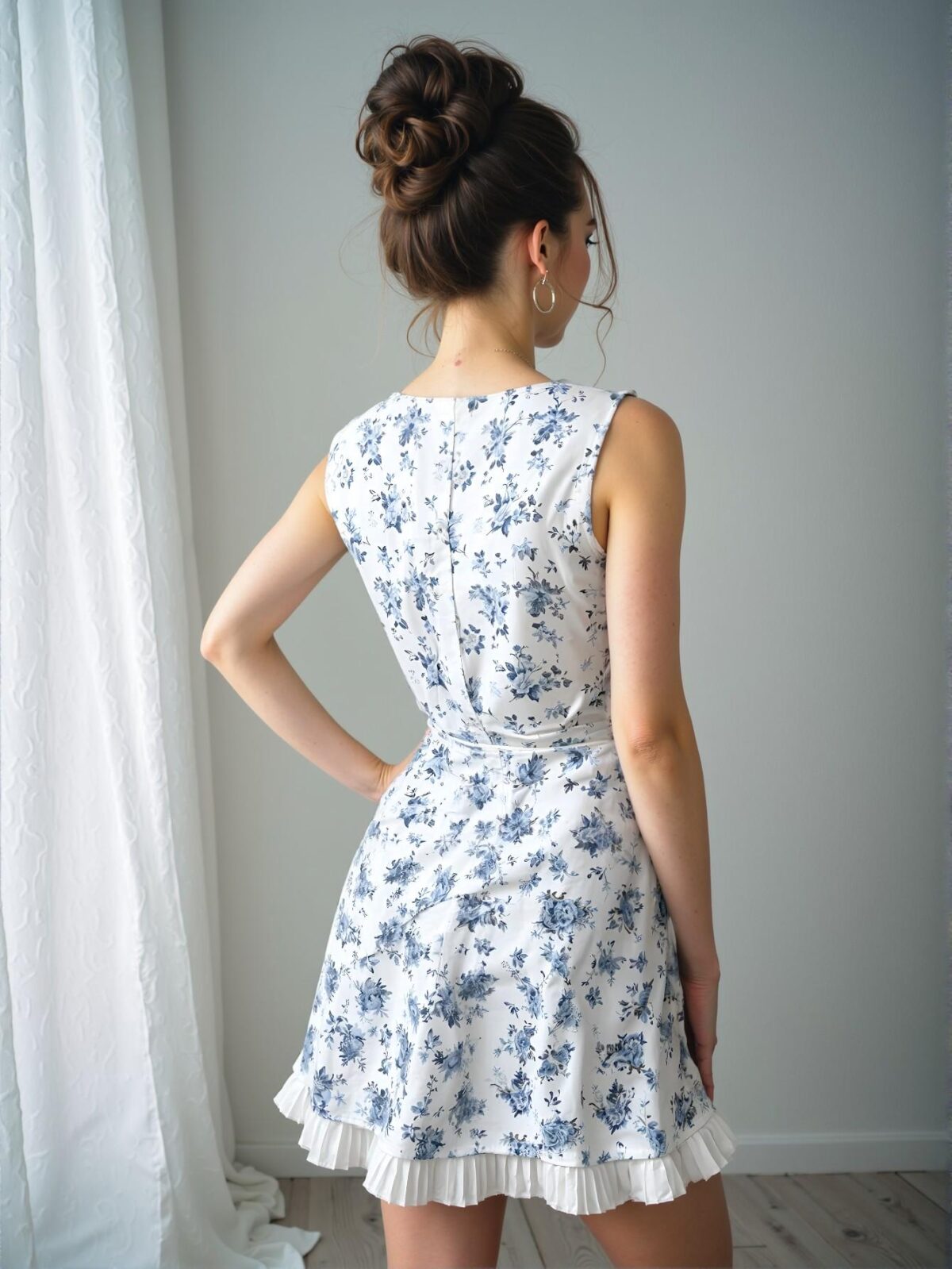 Elegant Baby Blue Floral High-Waisted Bodycon Mini Dress for a Chic, Classy and Trendy Fashion Style to Dress to Impress - Image 2
