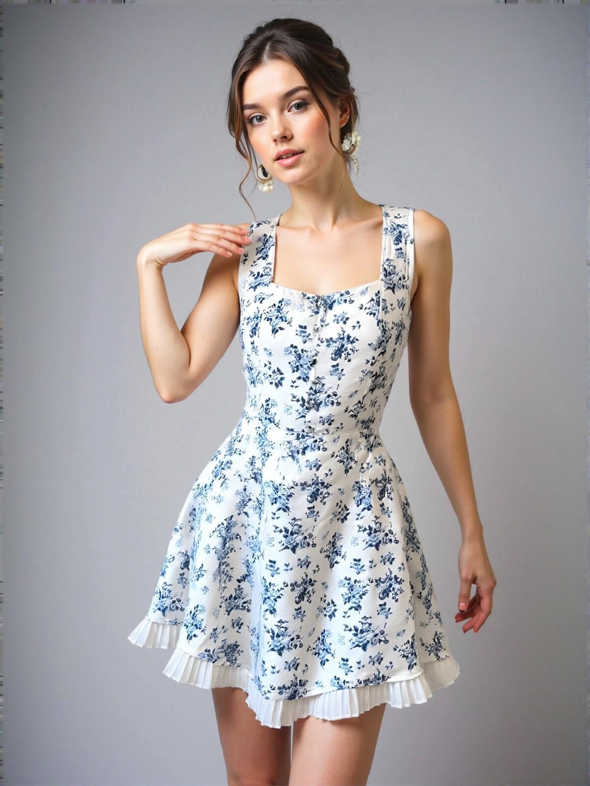 Elegant Baby Blue Floral High-Waisted Bodycon Mini Dress for a Chic, Classy and Trendy Fashion Style to Dress to Impress - Image 3